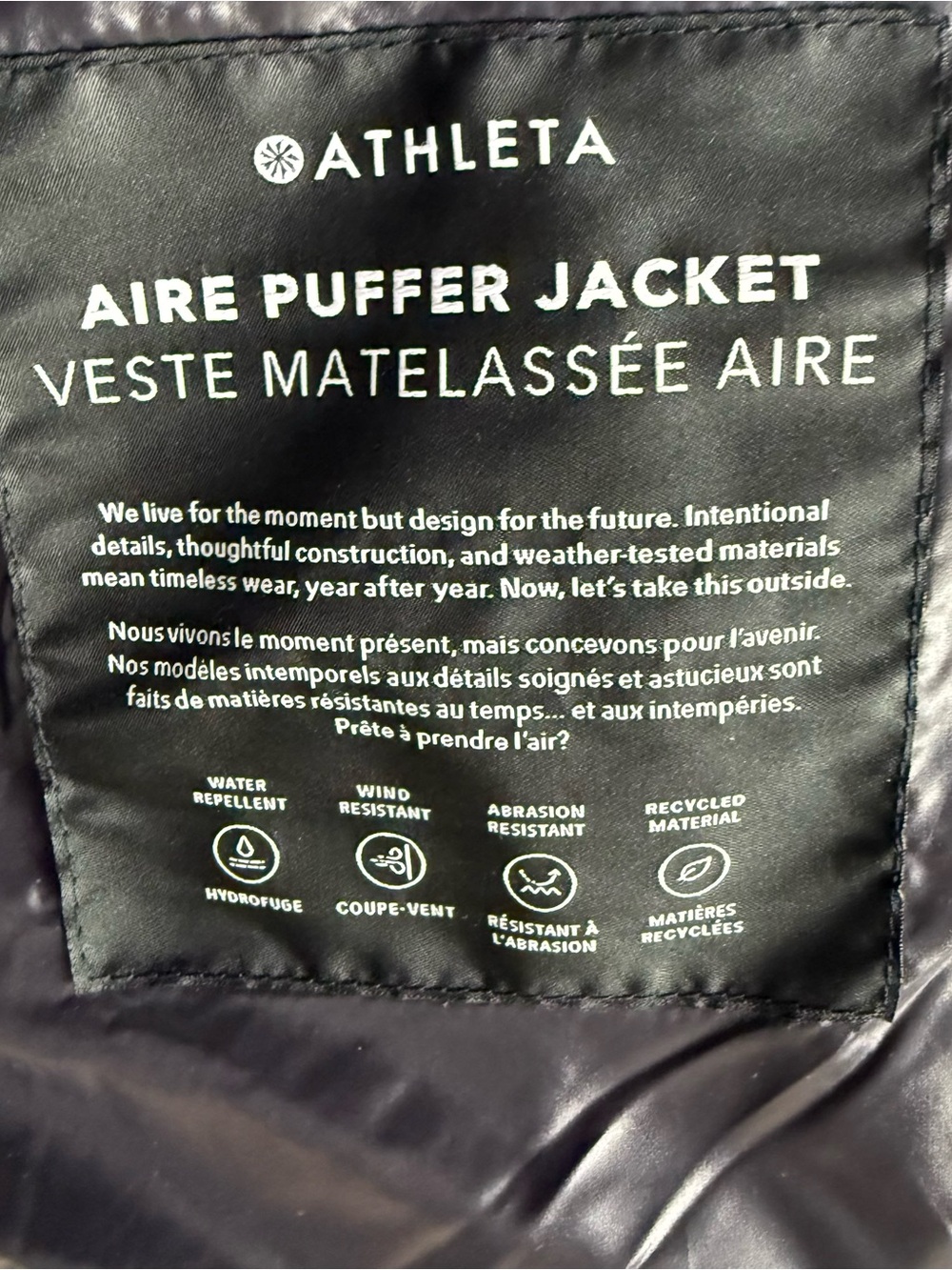 Athleta Aire Puffer Black Lightweight Packable Hooded Jacket Size M EUC - Picture 8 of 12
